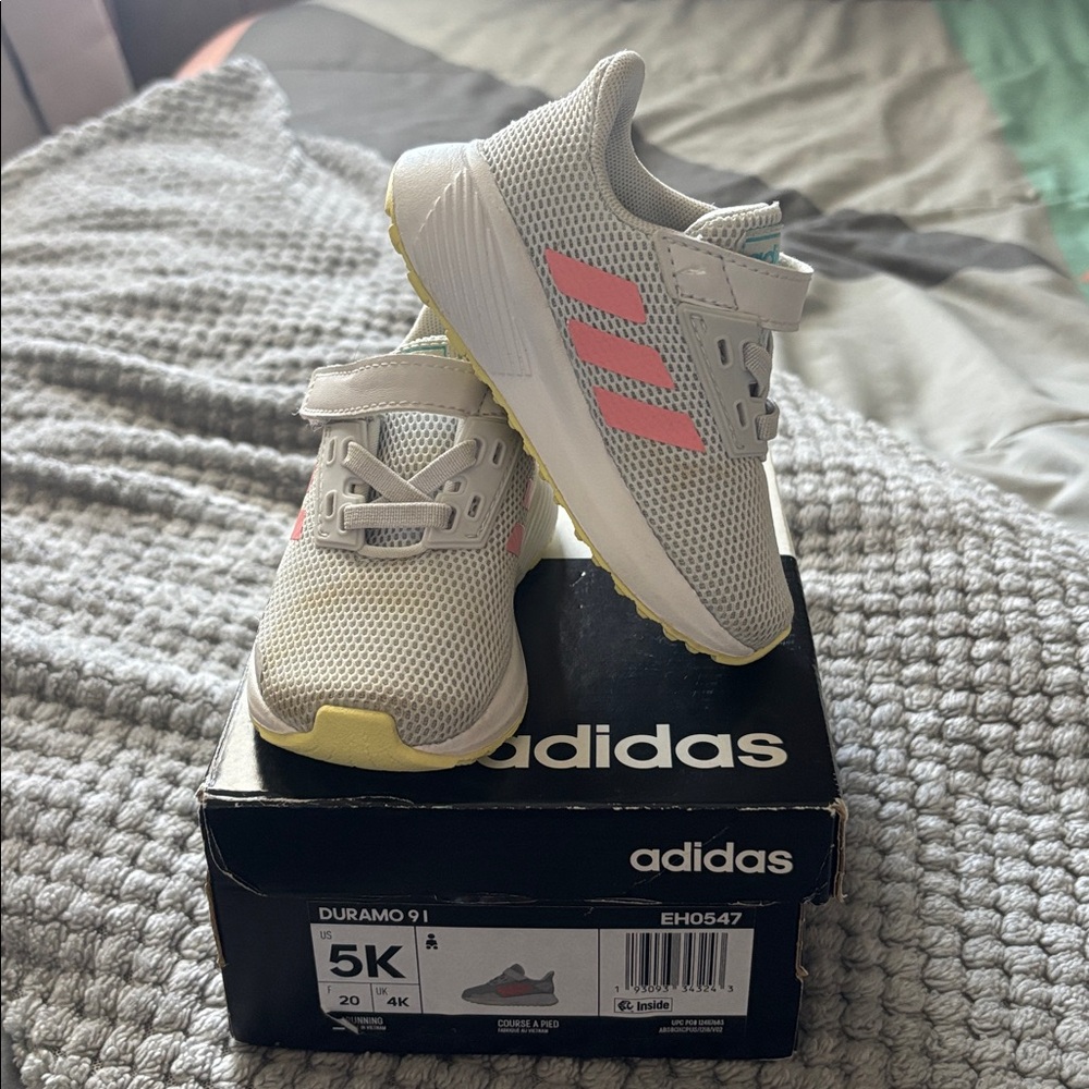 Adidas Kids' Gray Sneakers with Pink Accents